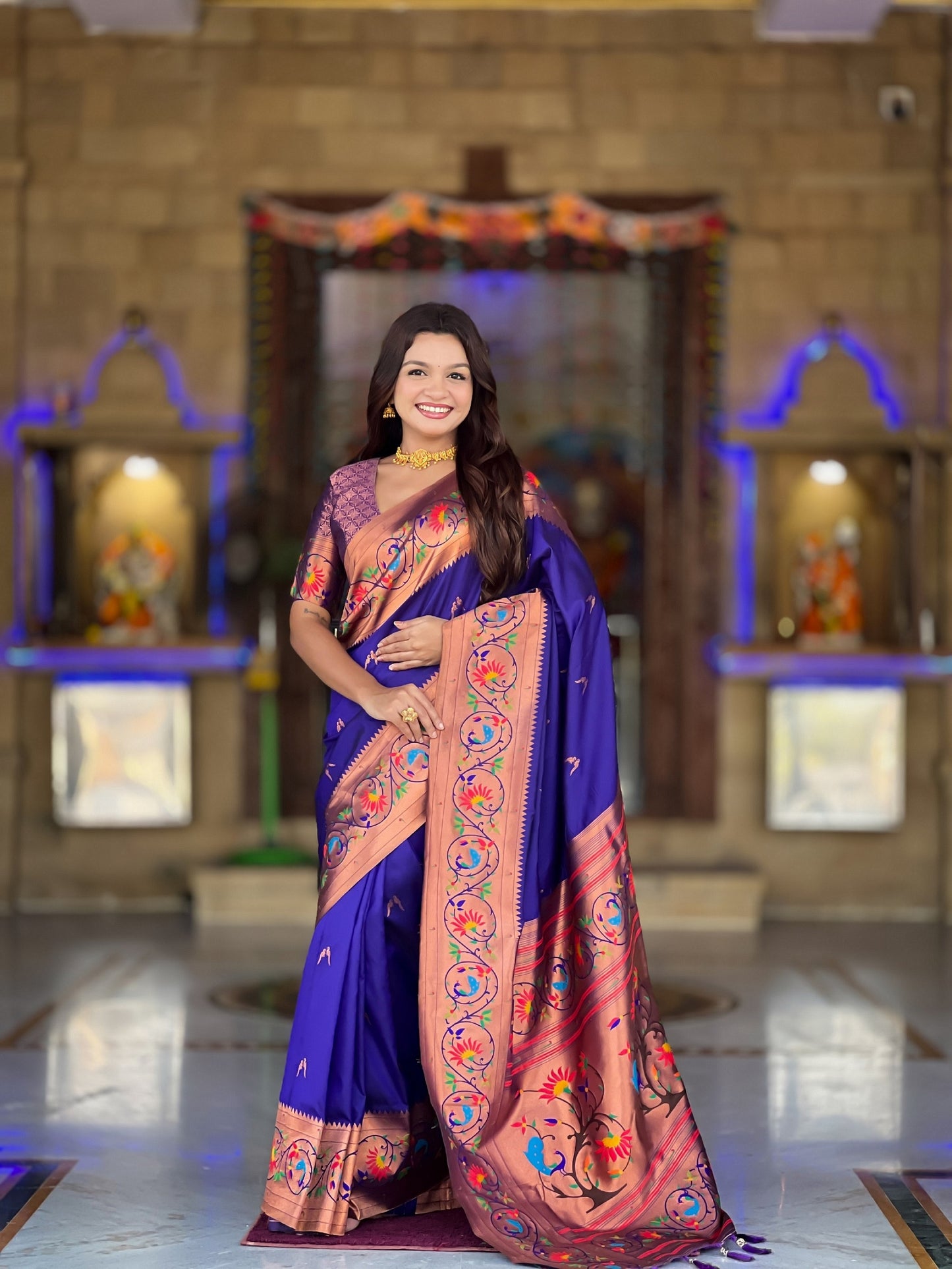 Vedant Vastram Soft Litchi Silk Paithani Jacquard Saree - Violet - Dista