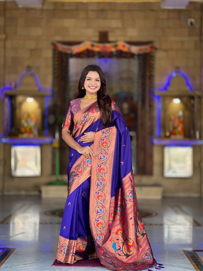 Vedant Vastram Soft Litchi Silk Paithani Jacquard Saree - Violet - Dista