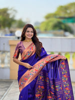 Thumbnail for Vedant Vastram Soft Litchi Silk Paithani Jacquard Saree - Violet - Dista