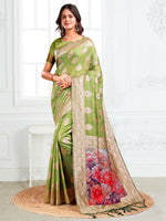 Thumbnail for Astita Linen Cotton Green Saree