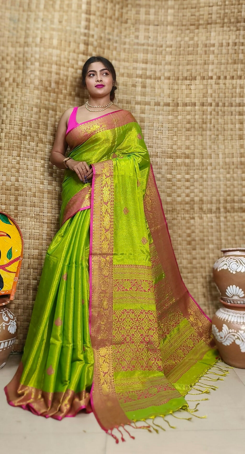 Exclusive Collection Light Green Beautiful Tissue Benarasi Saree - Dista