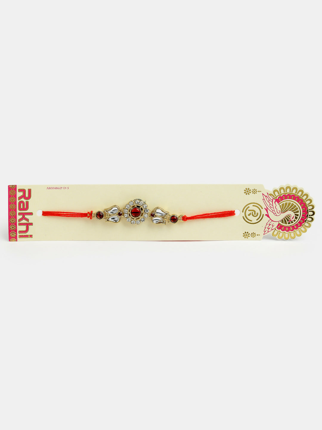 NVR Men Gold-Toned Stone-Studded Rakhi With Roli Chawal & Chocolate - Distacart