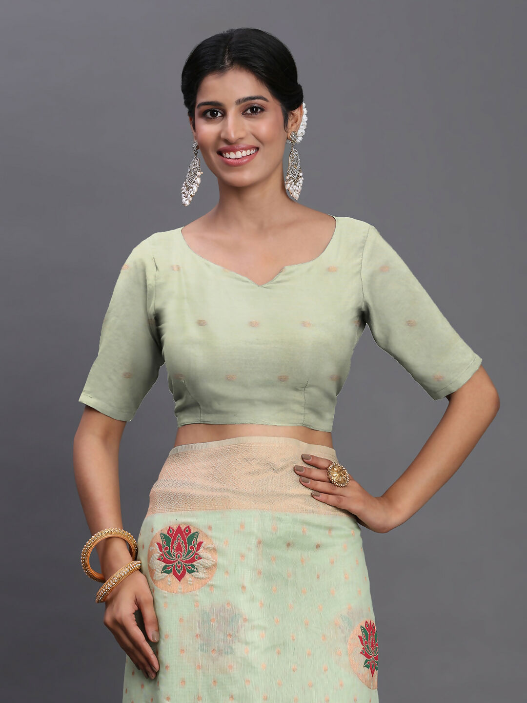 Shree Shyam Fashion Linen Cotton Light Green Saree - Distacart