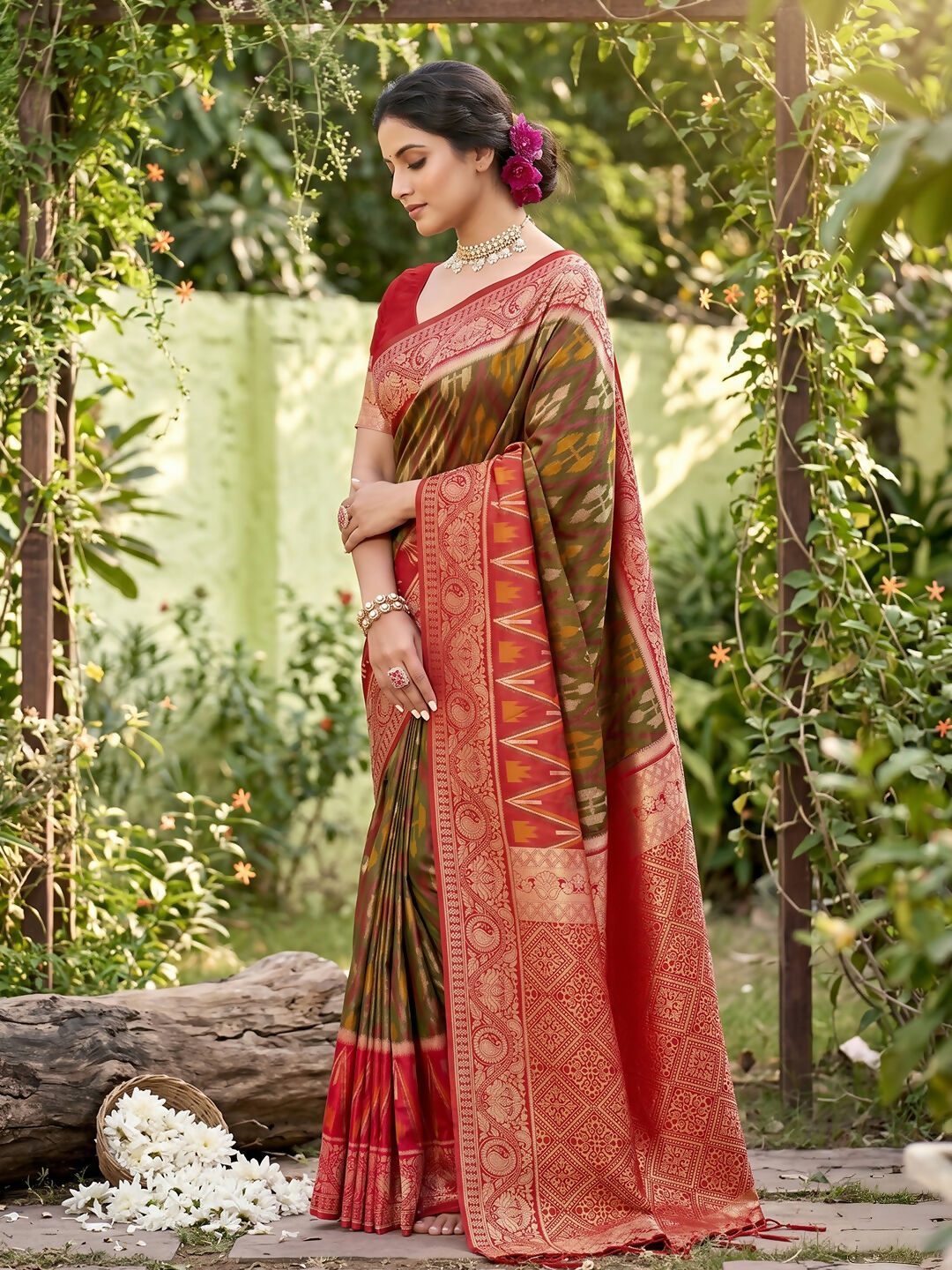 Shree Shyam Fashion Mehndi Soft Silk Saree - Dista