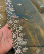 Thumbnail for KC Heavy Embroidery Worked Two Ton Moss Silk Grey Suit For Women - Dista