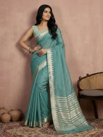 Thumbnail for Shree Shyam Fashion Teal Cotton Saree - Distacart