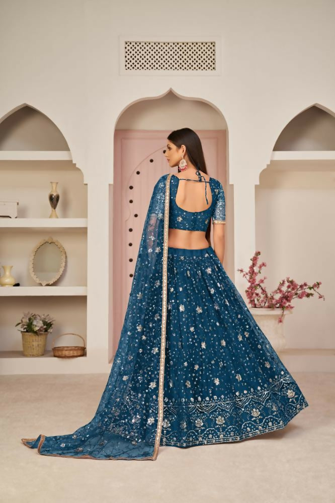 Aastha Fashion More Peach Butterfly Net All Over Thread Work, Zari Work And Sandwich Sequence Work Embroidery Wedding Wear Lehenga Choli - Distacart