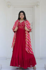Thumbnail for Aastha Fashion Women's Rani Pink Faux Georgette Sequins Embroidered Anarkali Dress with Dupatta - Distacart