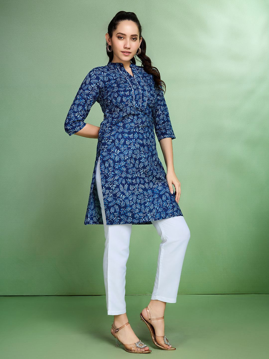 Sangria Floral Printed Cotton Straight Kurta - Distacart