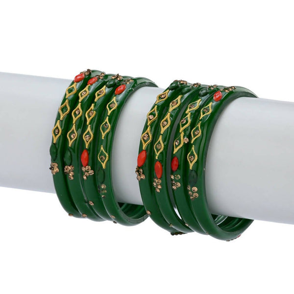 Afast Designer Fancy Party Bangle/ Kada Set, Green, Glass, Pack Of 8 - Distacart