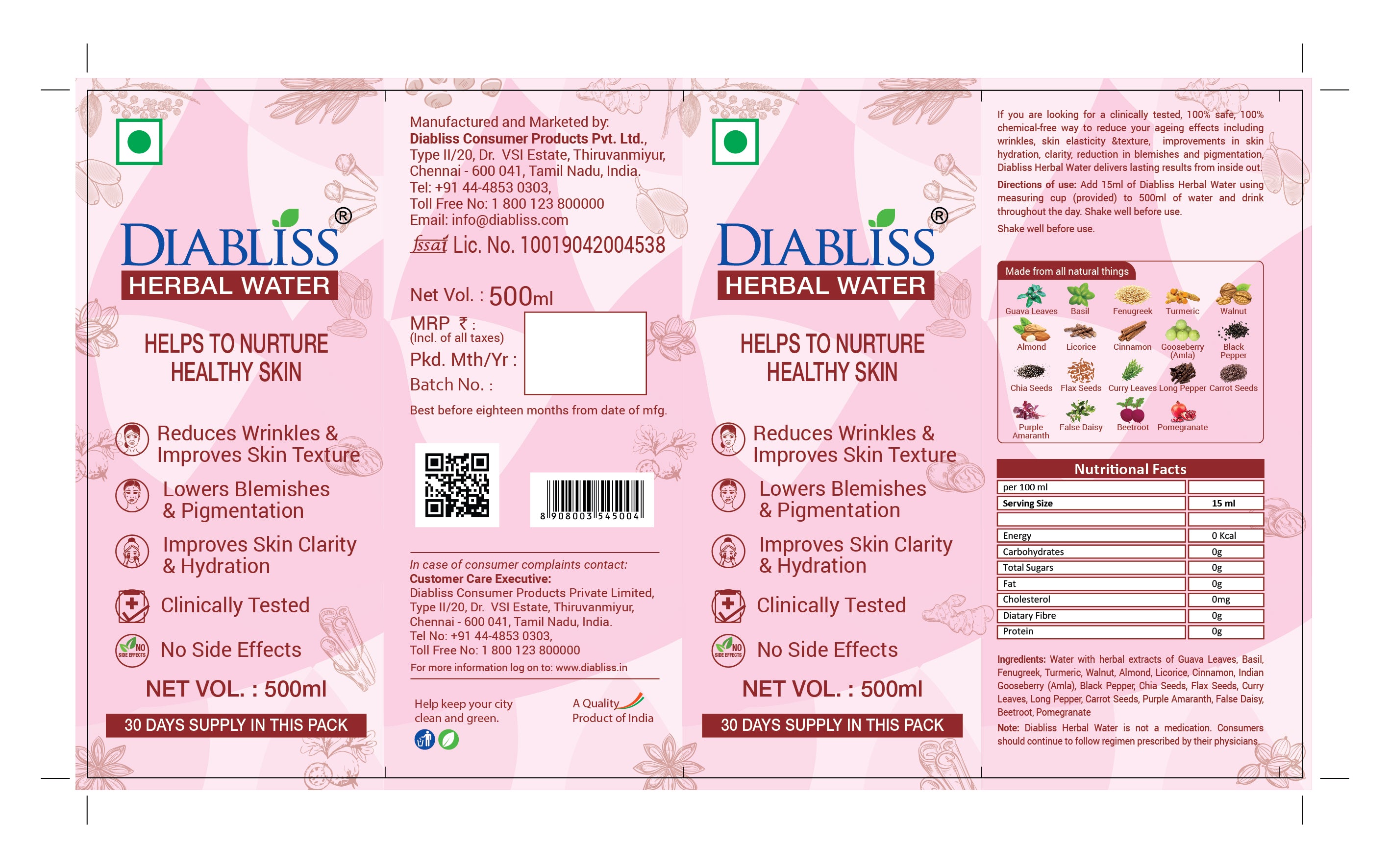 Diabliss Herbal Water For Skin Care - Distacart