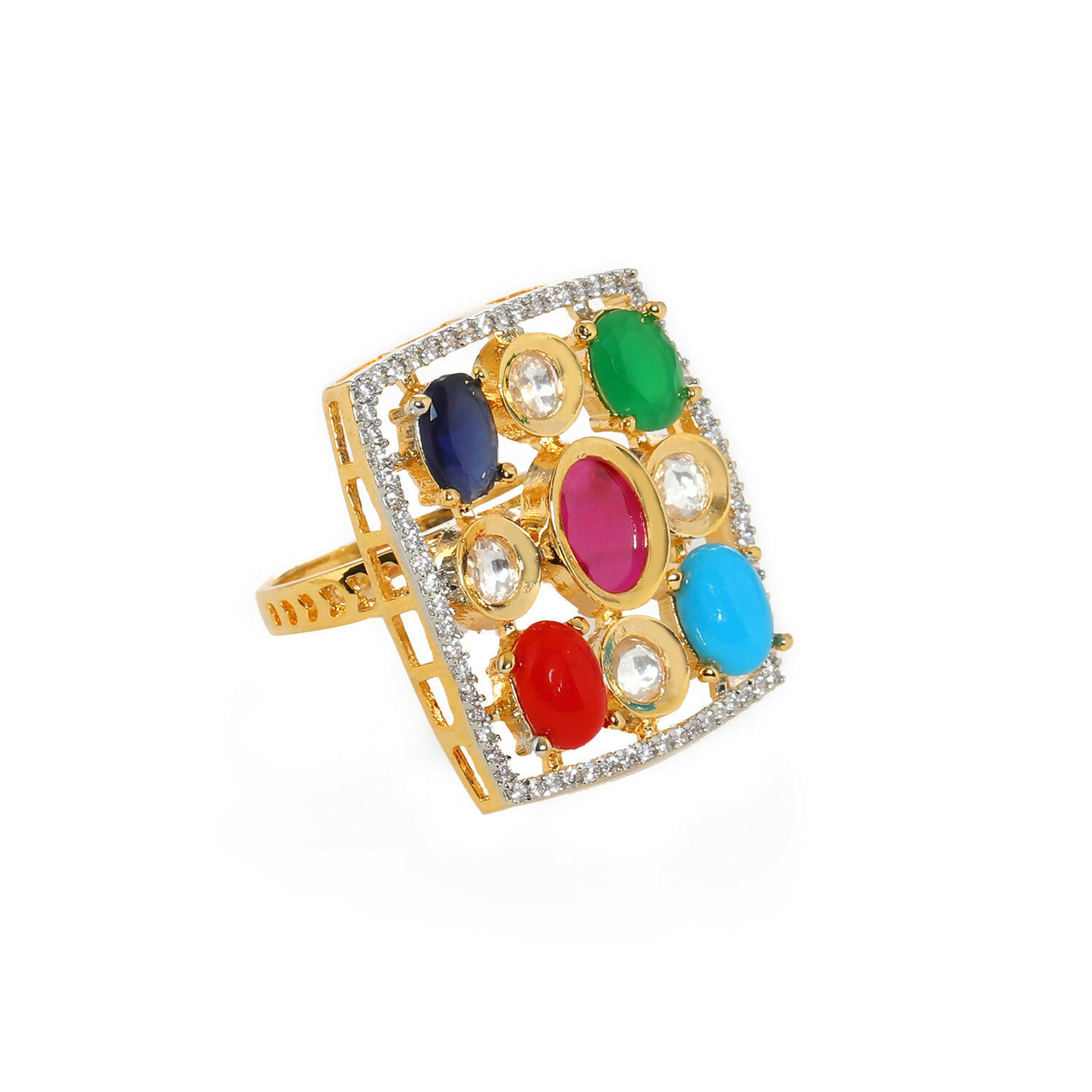 Navratan Kundan Ring (Multi Color) - Ruby Raang - Distacart