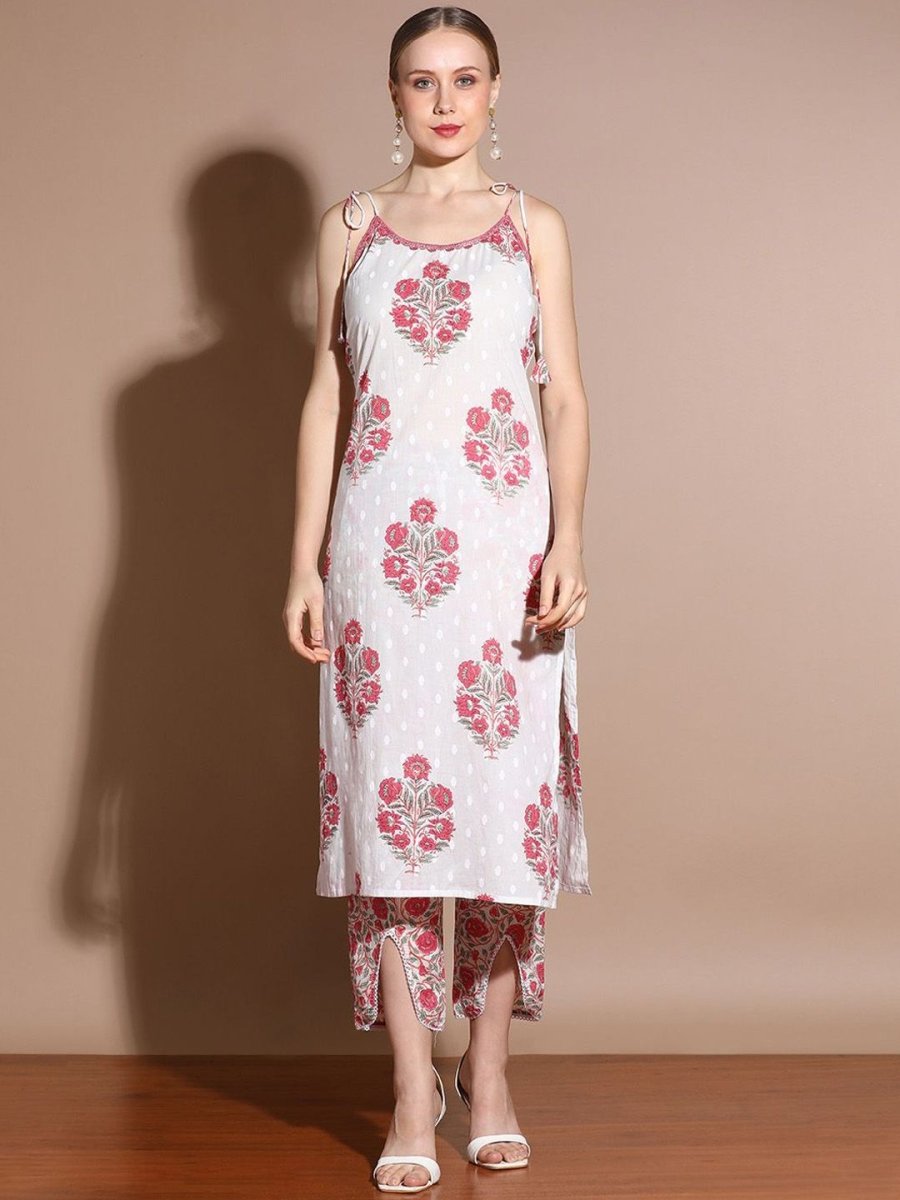 Anouk Floral Printed Regular Pure Cotton Straight Kurta with Trousers - Distacart