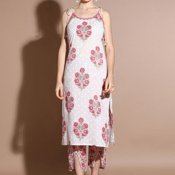 Anouk Floral Printed Regular Pure Cotton Straight Kurta with Trousers - Distacart