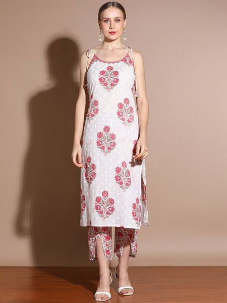 Anouk Floral Printed Regular Pure Cotton Straight Kurta with Trousers