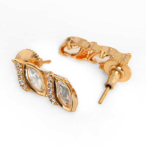 Boat Shaped Earrings with Diamond in Gold (Gold) - Ruby Raang - Distacart