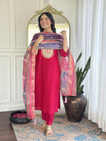 Thumbnail for The52 Rani Gorgeous Embroidered Chanderi Silk Fabric Straight Kurta Pant with Dupatta Set - Distacart