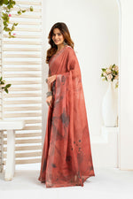 Thumbnail for Vastranavya Brown Digital Printed Linen Ready To Wear Designer Saree with Unstitched Blouse - Distacart
