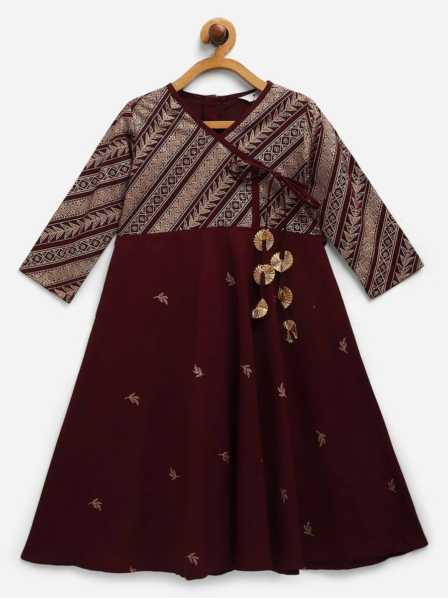 Ahalyaa Wine Crepe Glitter Print Kids Kurta For Girls - Distacart