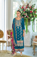 Thumbnail for Anaita Teal Premium Embroidered Chinon Stitched Salwar Suit - Distacart