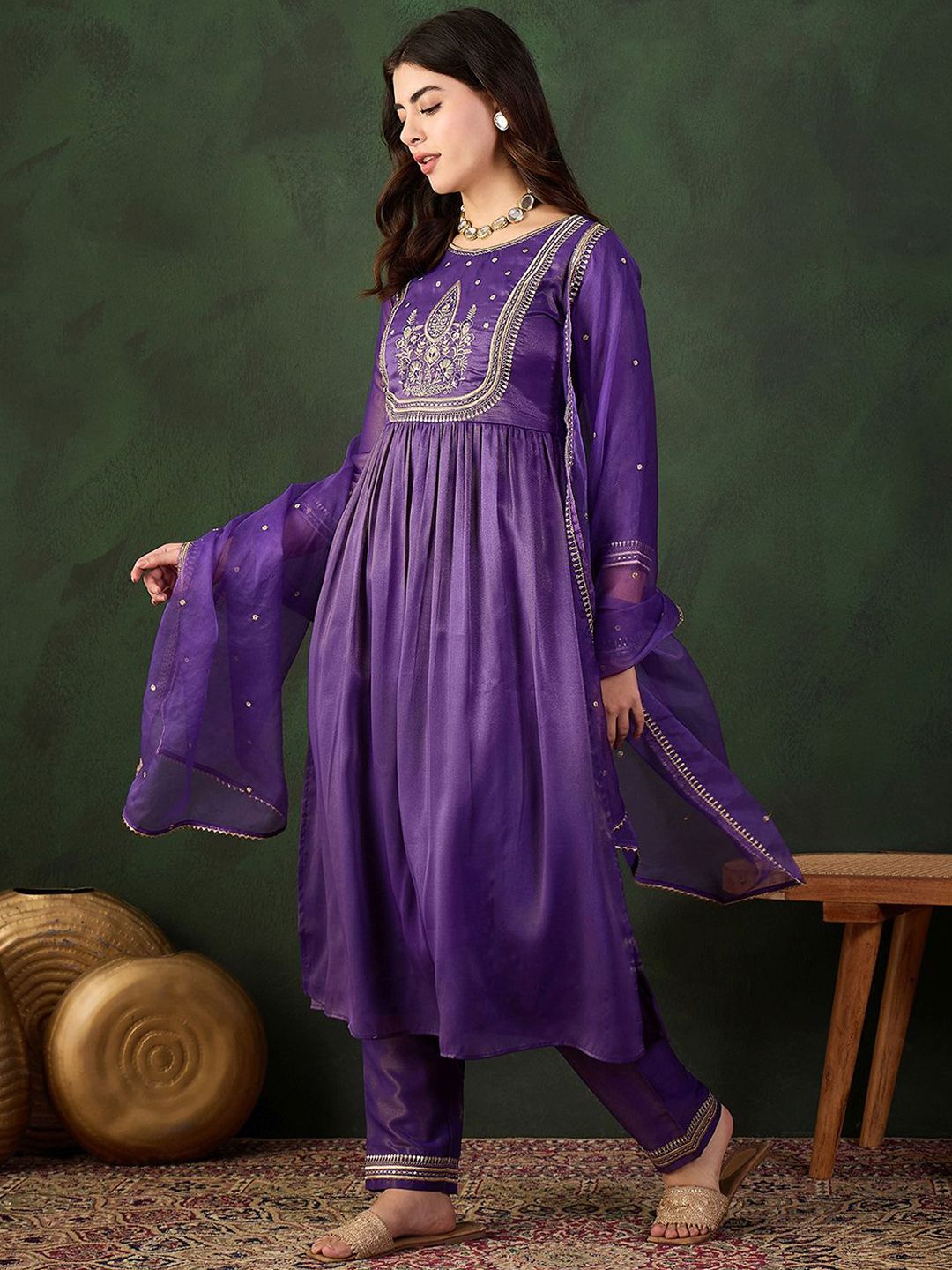 Sangria Embroidered Kurta & Trouser With Dupatta Kurta Set