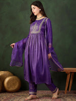 Thumbnail for Sangria Embroidered Kurta & Trouser With Dupatta Kurta Set
