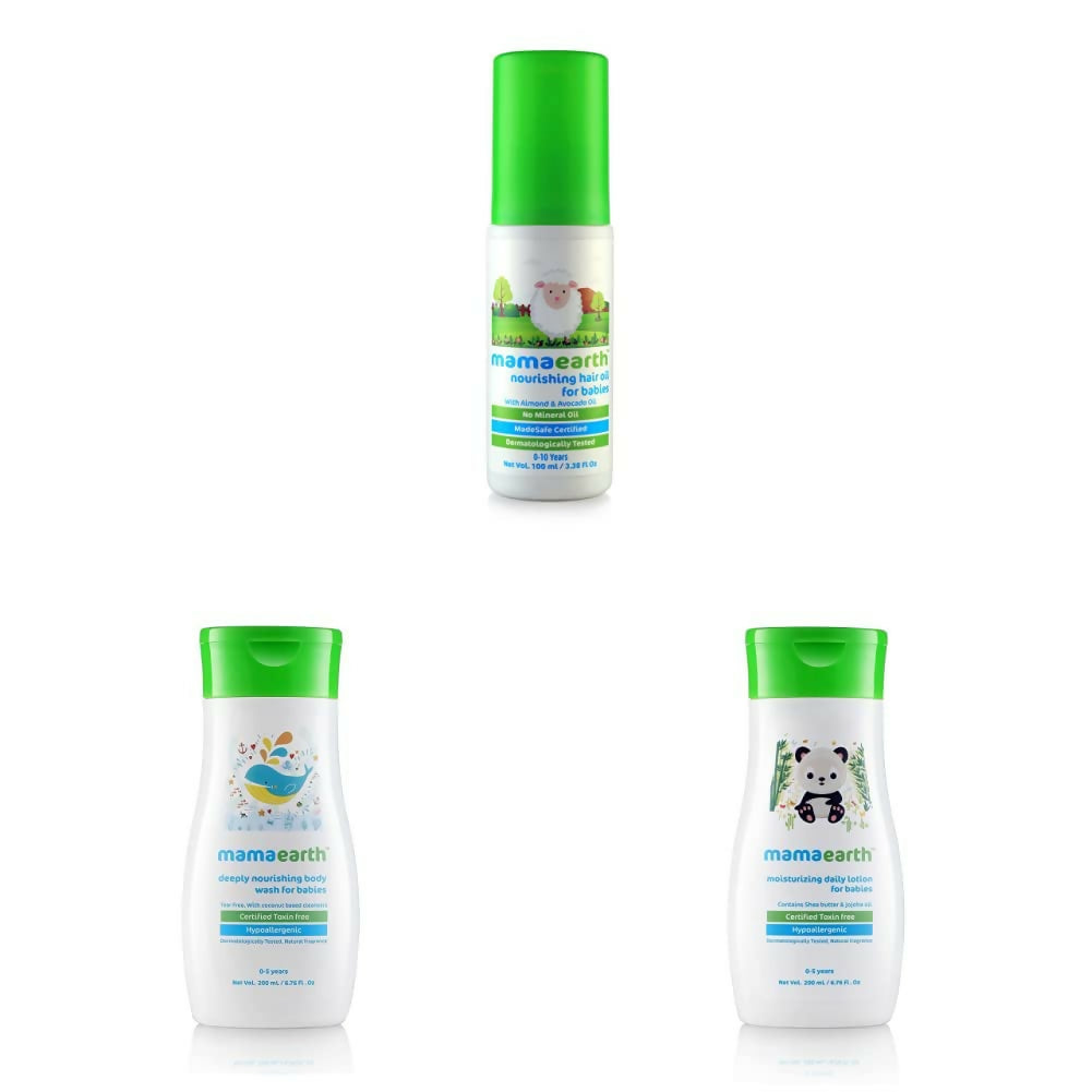 Mamaearth Daily Moisturizing Lotion & Deeply Nourishing Wash & Nourishing Hair Oil for Babies - Distacart