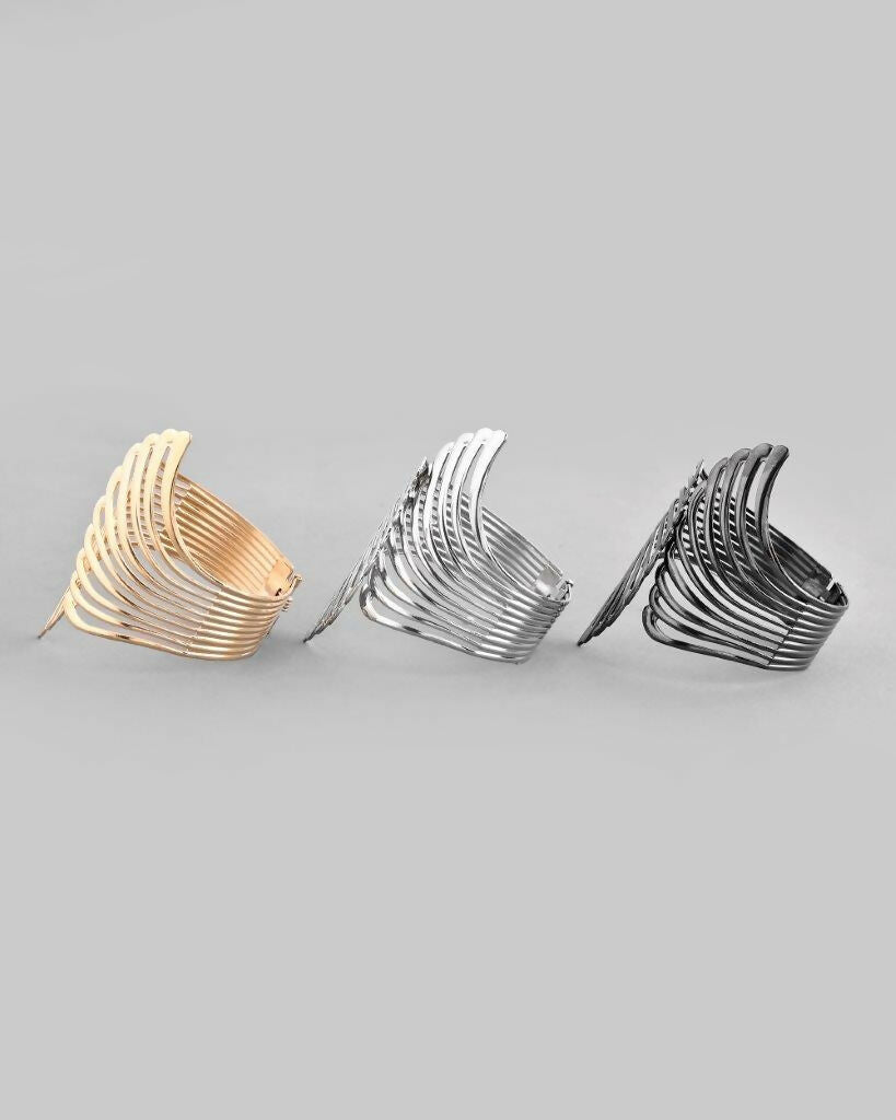 VOJ Pack of 3 Bracelet - Gold, Silver and Black Tonned Kada Bracelet. - Distacart