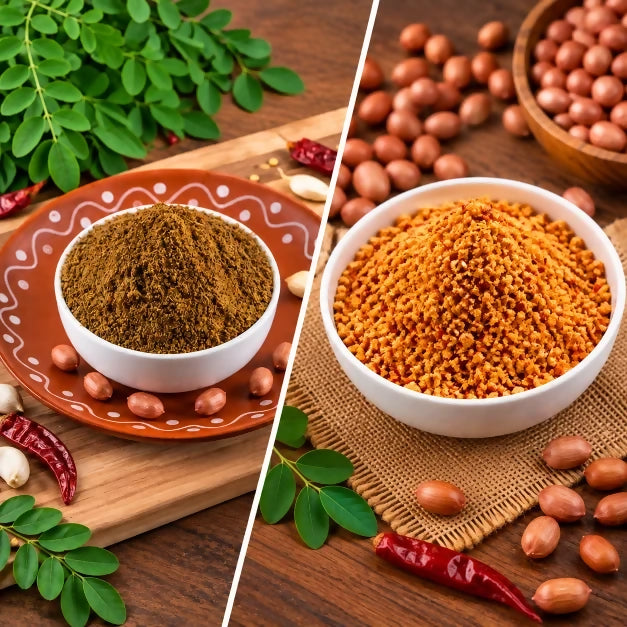 Tenali Ruchulu Podi Combo: Palli Podi + Munagaku Karam Podi