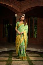 Thumbnail for Jyoti Fashion Women's Sea Green Paithani Silk Zari Woven Saree with Blouse - Distacart