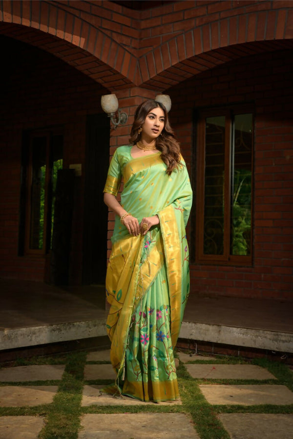 Jyoti Fashion Women's Sea Green Paithani Silk Zari Woven Saree with Blouse - Distacart