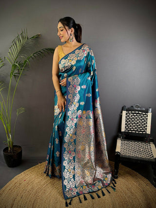 Joban Fashion Meenakari Royal Blue Woven Soft Silk Saree