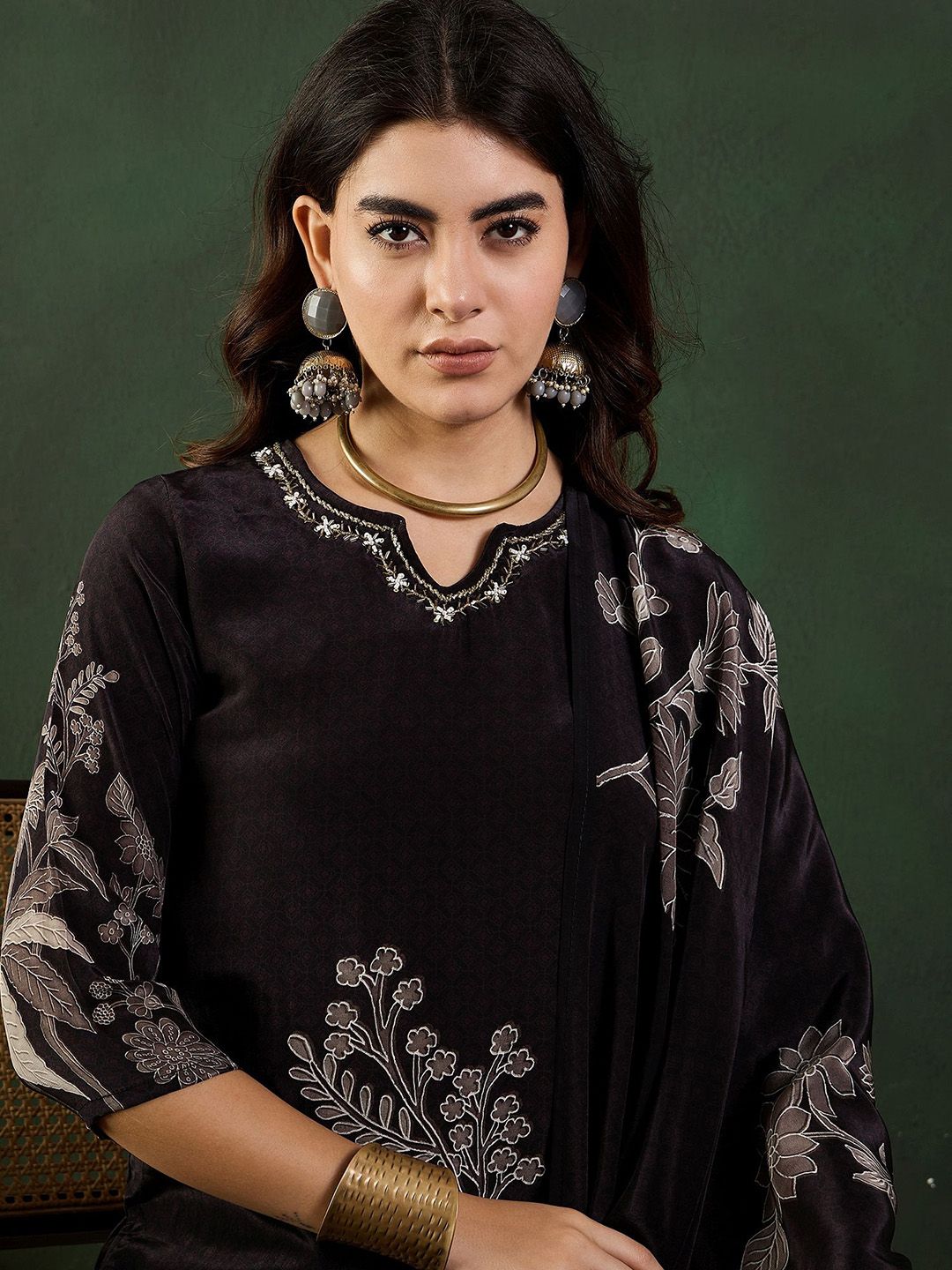 Sangria Floral Printed Kurta Set With Dupatta - Distacart