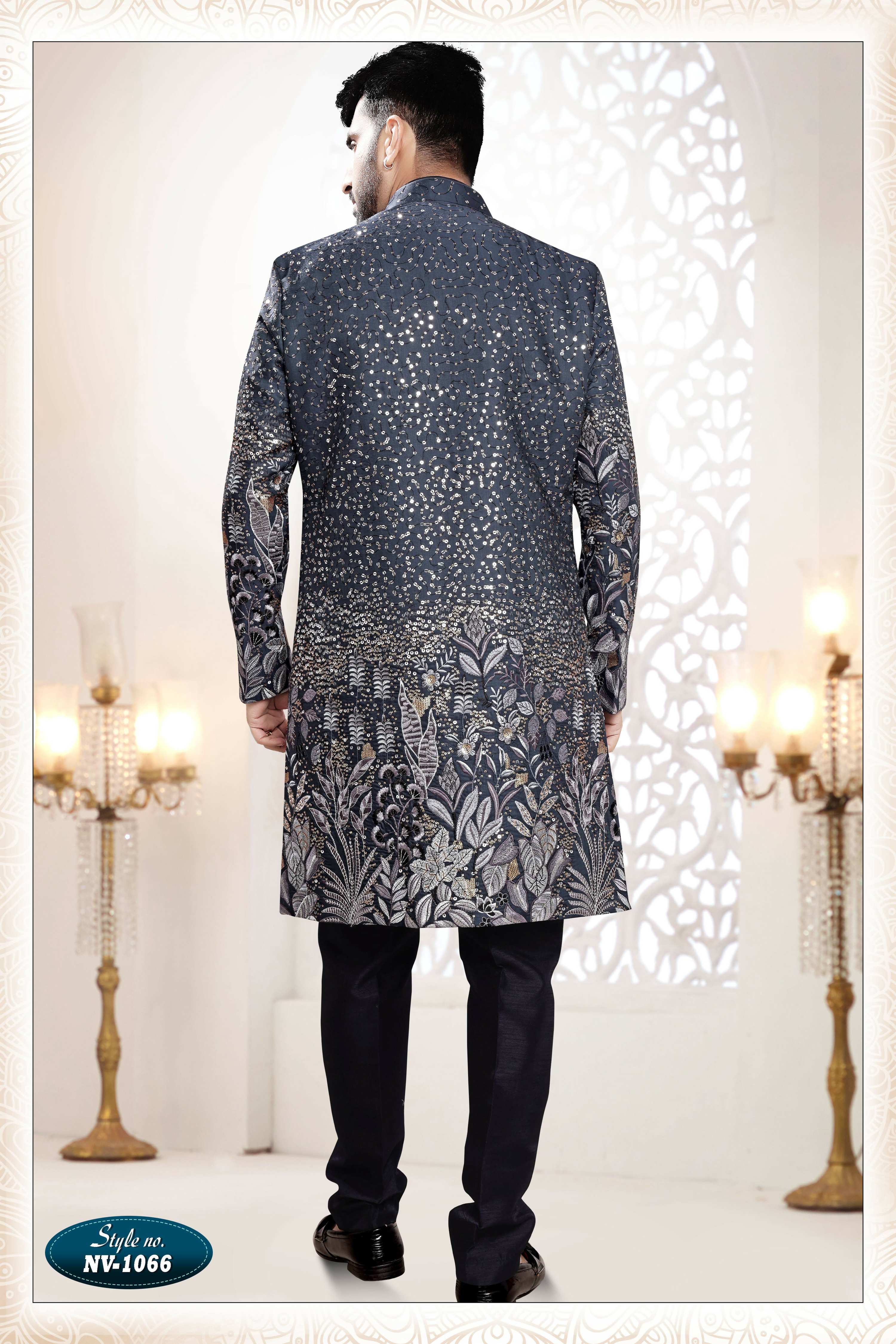 Joban Fashion Men's Blue Straight Silk Thread And Sequence Embroidery All Over 3 Pc Kurta Set - Distacart