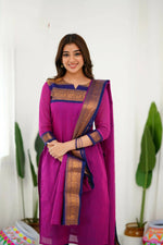 Thumbnail for Divine Drape Women's Cotton Printed Straight Kurta With Dupatta - Pink