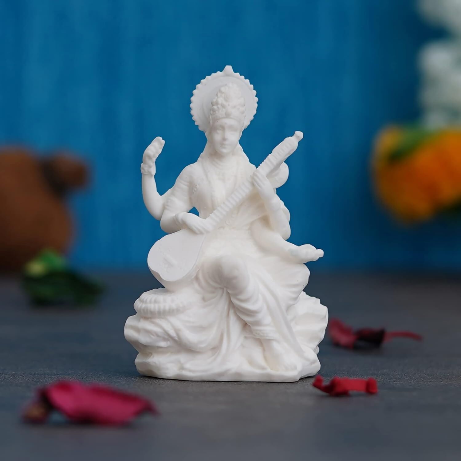 eCraftIndia White Polyresin Goddess Saraswati Statue - Distacart