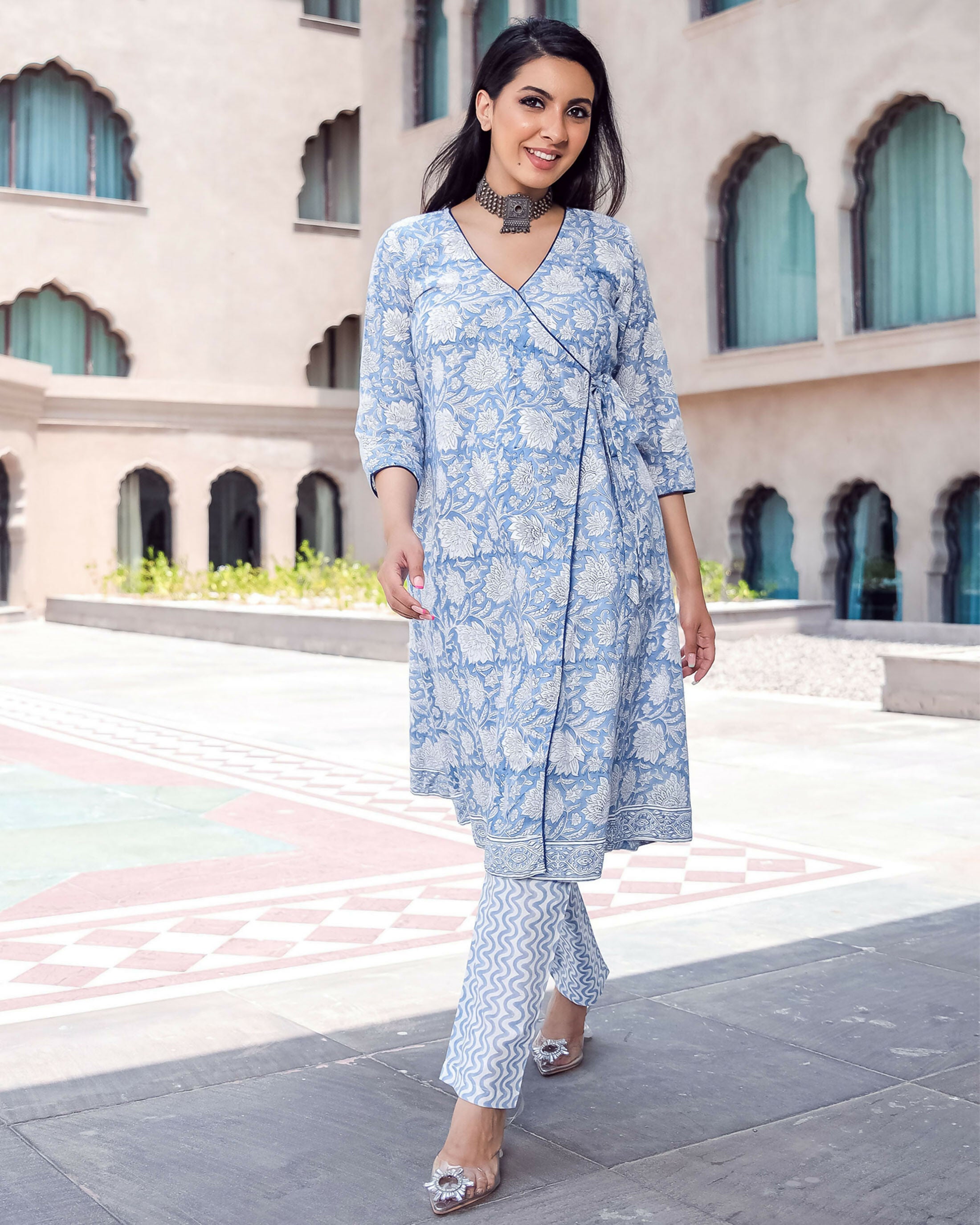 Jyoti Fashion Women's Sky Blue Pure Muslin Heavy Digital Printed Kurta Pant Set - Distacart