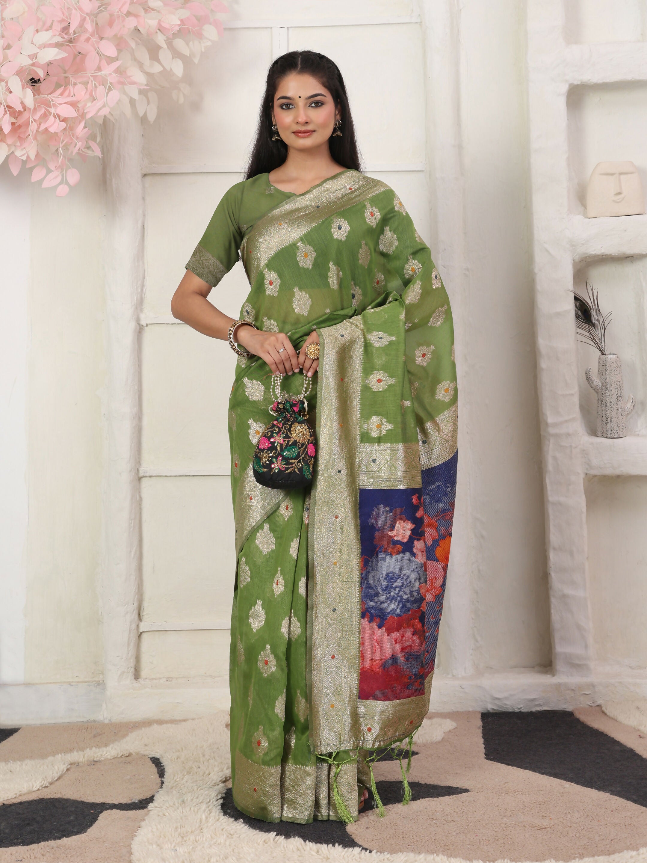 Astita Linen Cotton Green Saree