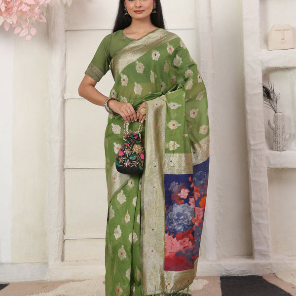 Astita Linen Cotton Green Saree