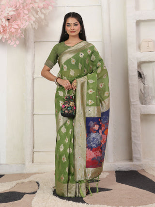 Astita Linen Cotton Green Saree