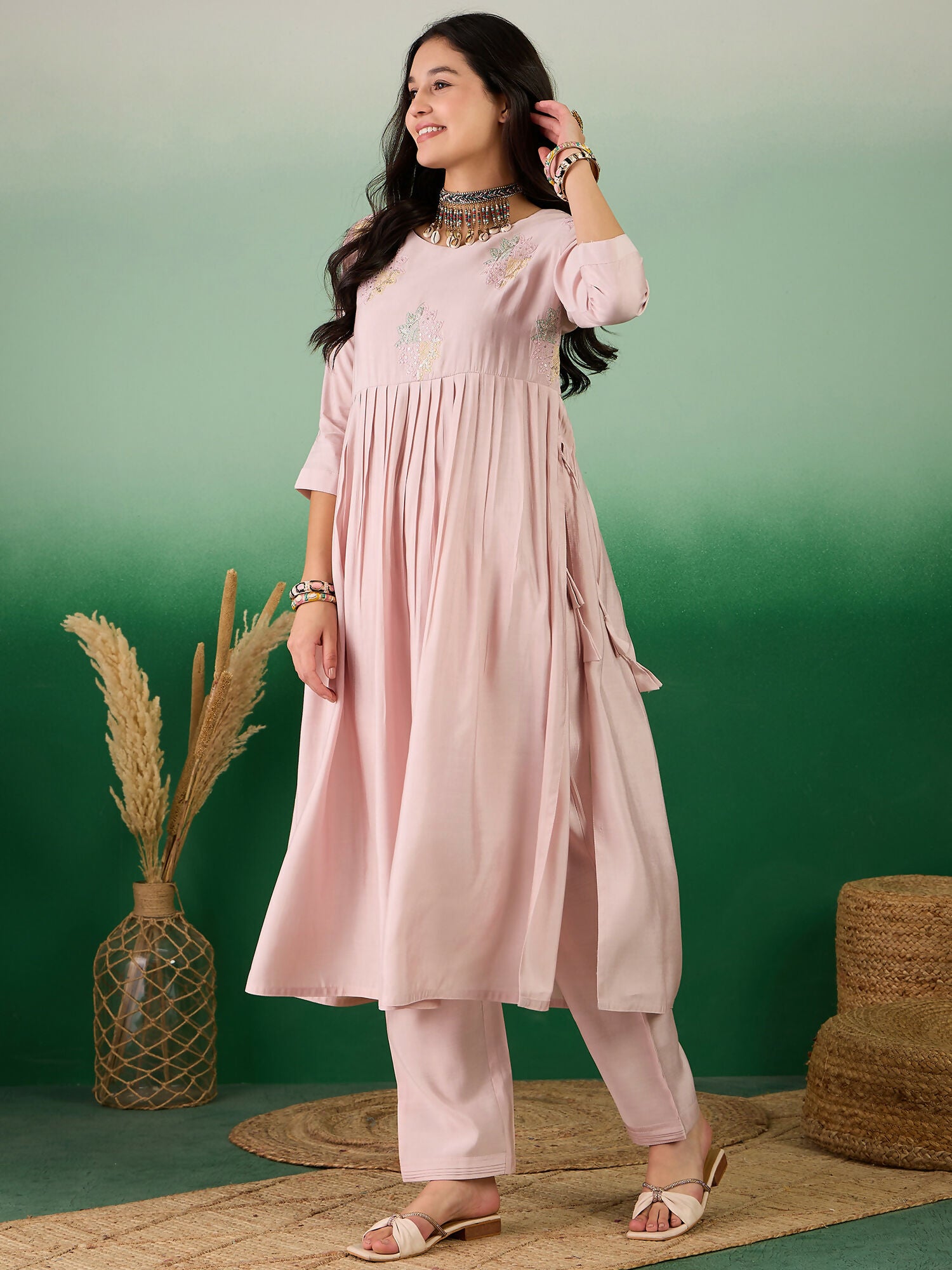 Pink Embroidered Muslin Kurta and Trouser - Berlin - Distacart