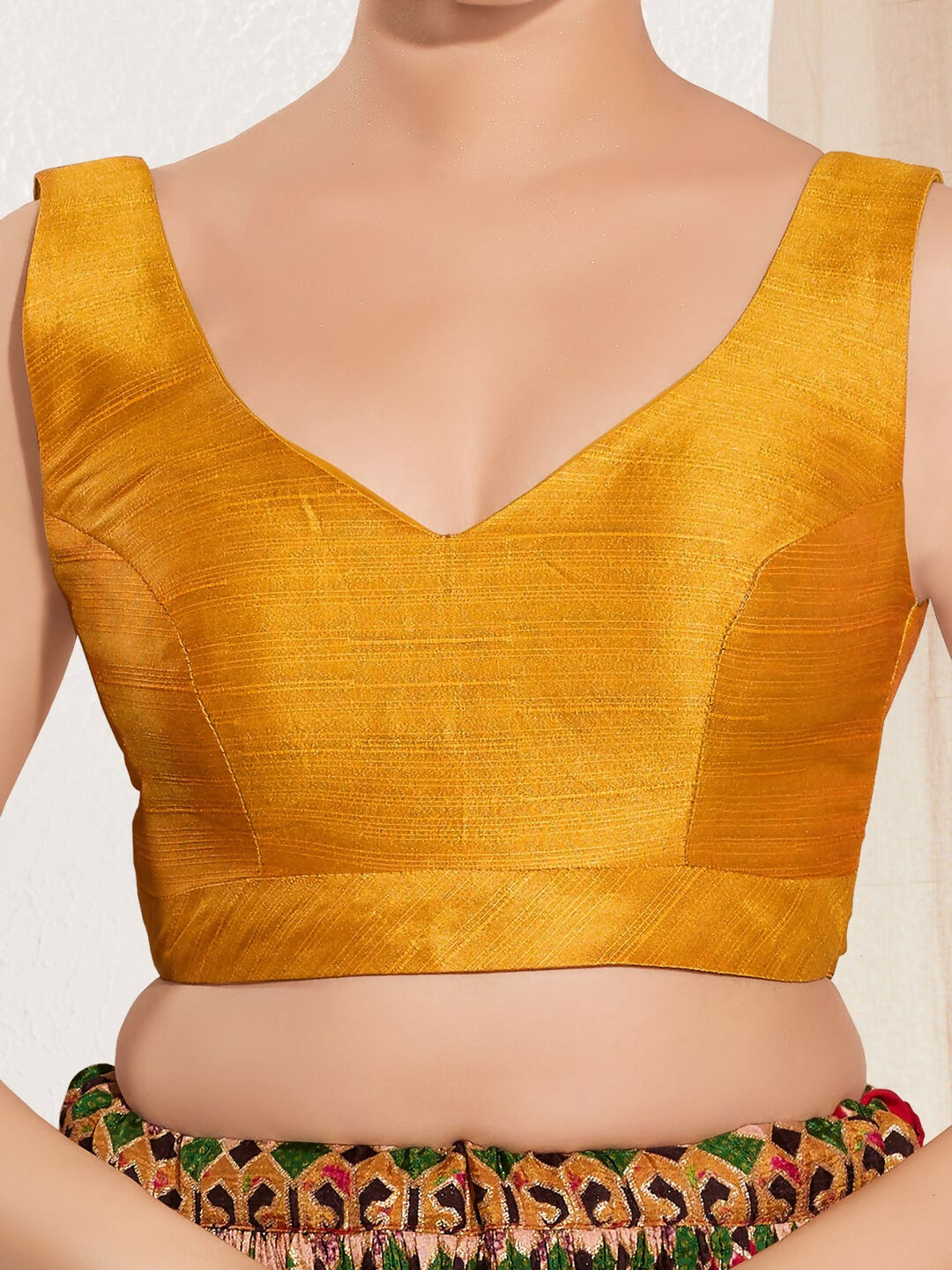 Joban Fashion Mustard Mulberry Silk Padded Blouse With Round Neck Sleeveless