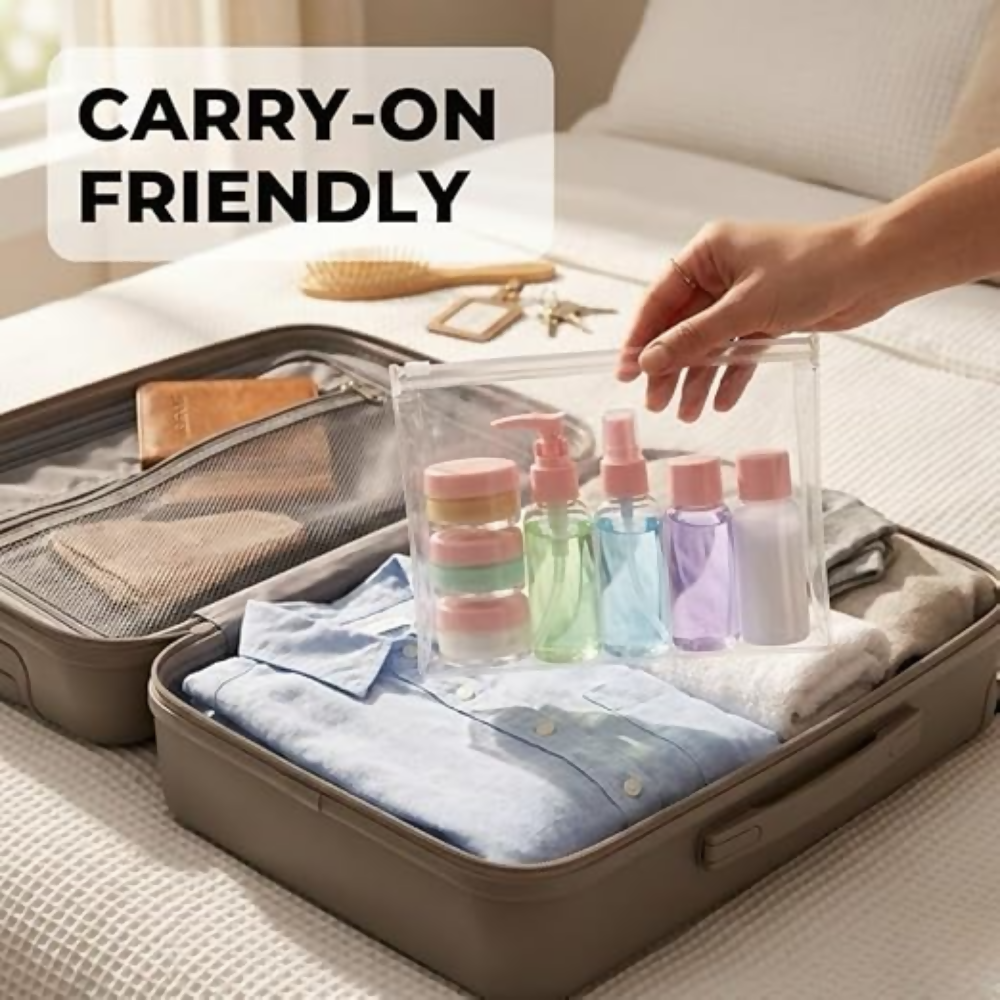 Temperia Travel Bottles for Toiletries - Refillable Empty Mini Containers with Pouch - Dista