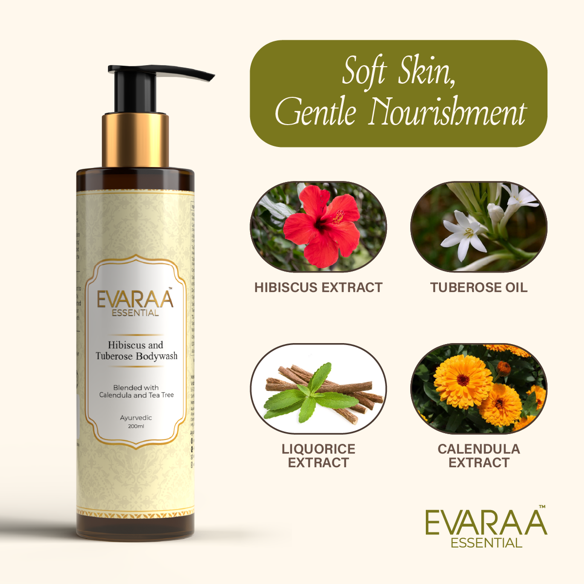 Evaraa Essential Hibiscus And Tuberose Body Wash - Distacart