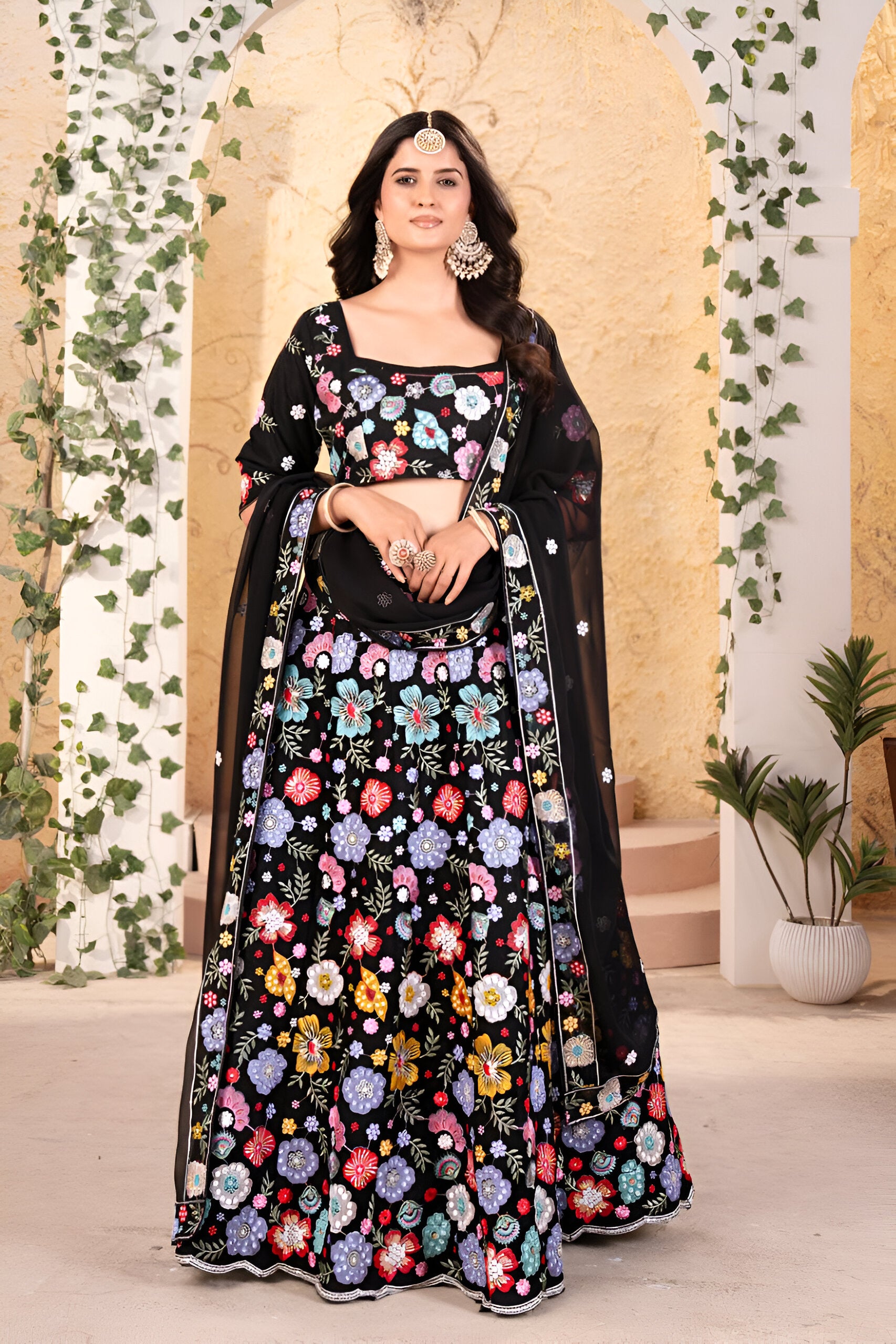 Lehenga Mart Designer Bollywood Style Wedding Wear Lehenga Choli - Black
