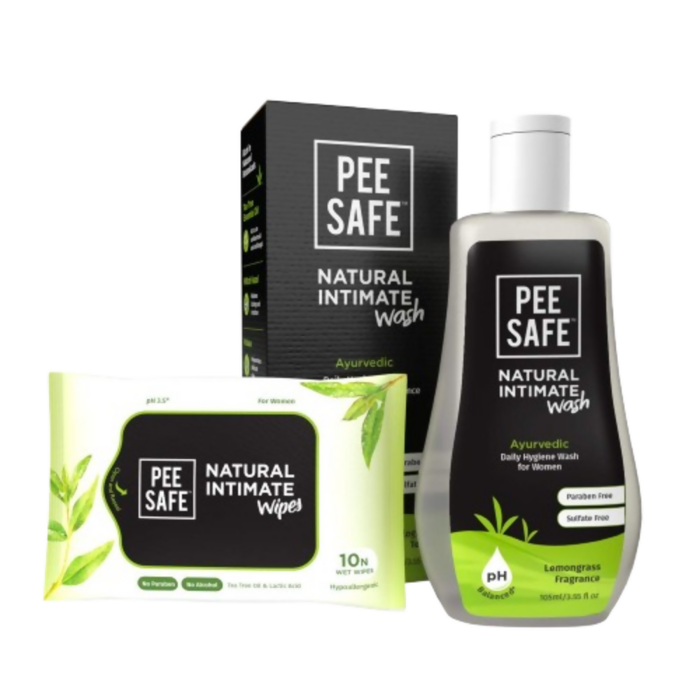 Pee Safe Natural Intimate Wash with Lemongrass Fragrance and Natural Intimate Wipes For Women - Dista