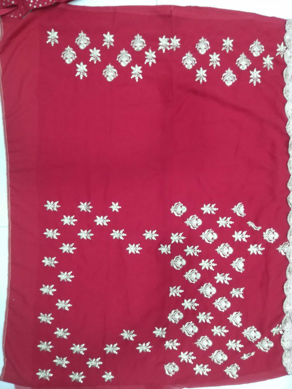 Jyoti Fashion Gorgeous Gajri Red 5MM Ton To Ton Red Thread Embroidery Faux Georgette Lehenga Choli with Dupatta - Distacart