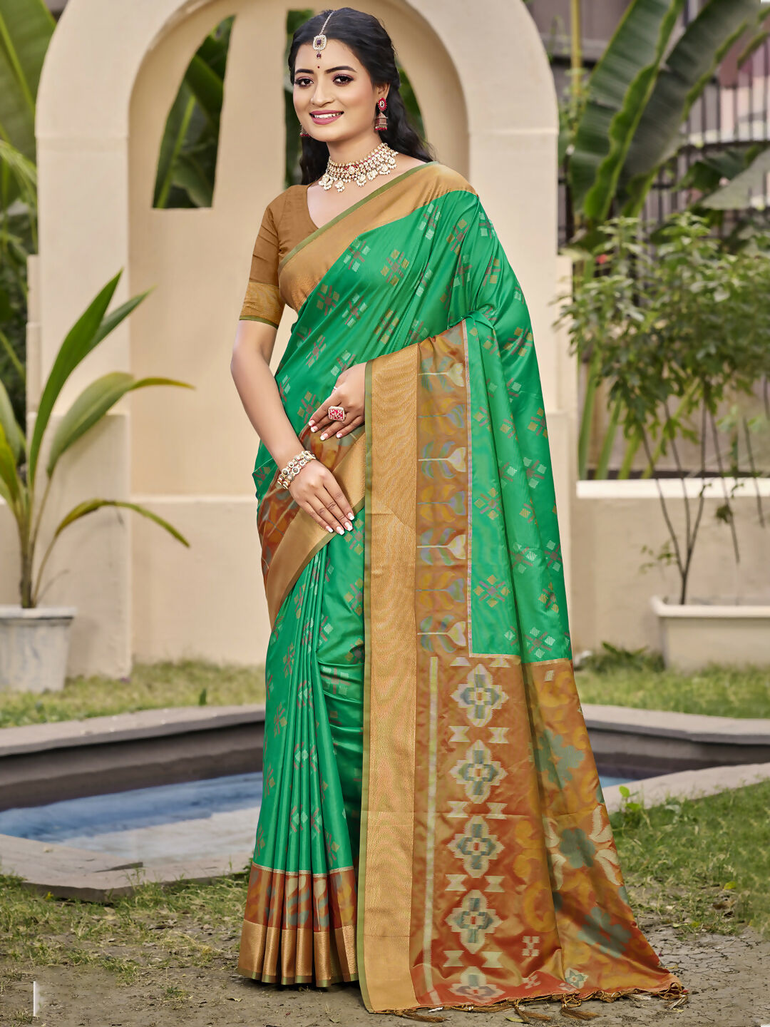 Astita Pochampalli Silk Brown Saree