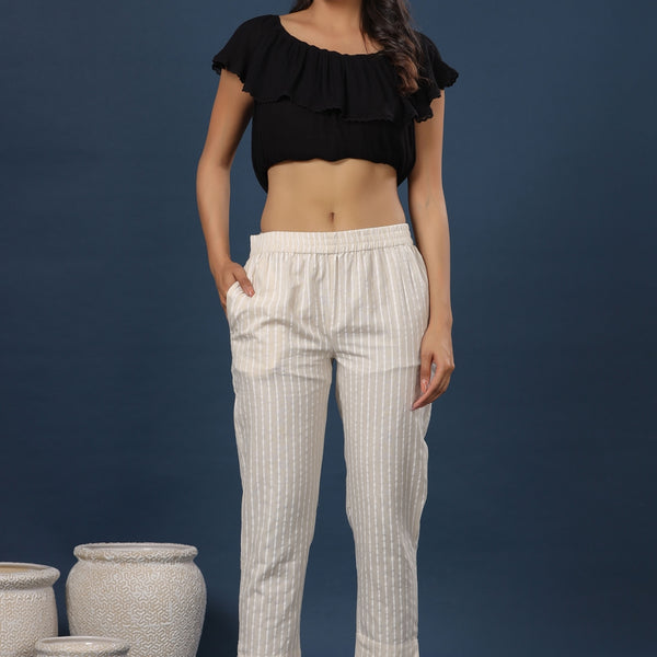 Juniper Women Natural Cotton Flex Striped Slim Fit Pant/Slim Pant - Distacart