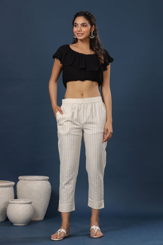 Juniper Women Natural Cotton Flex Striped Slim Fit Pant/Slim Pant - Distacart